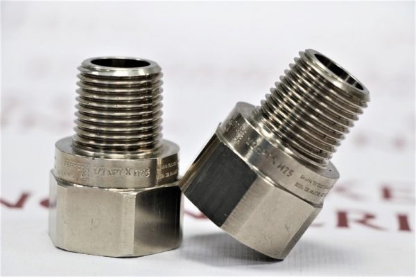 PEPPERS ADAPTER FOR CABLE GLAND 12 NPT MALE TO M25 FEMALE,BRASS, NICKEL PLATED, EX D & EX E & EX NR & EX TB CERTIFICATION