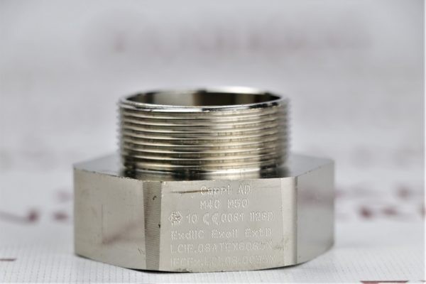 Explosion-proof brass nickel plated adapter Взрывозащищенный переходник из никелированной латуни CAPRI AD M40(M)XM50(F)